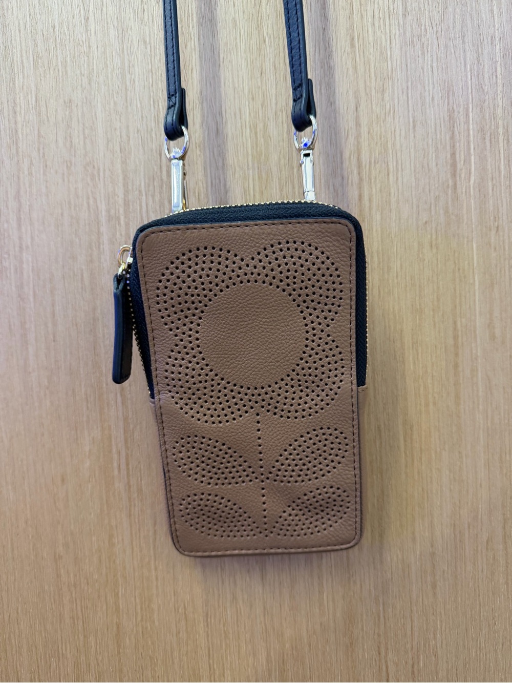 Orla Kiely Leather Phone Crossbody Bag in Tan - Picture 2 of 5